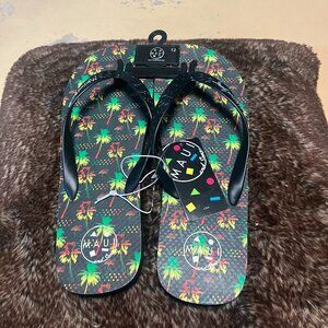 New Maui & Sons Black Tropical Sandals Flip Flops Thongs Mens Size 12